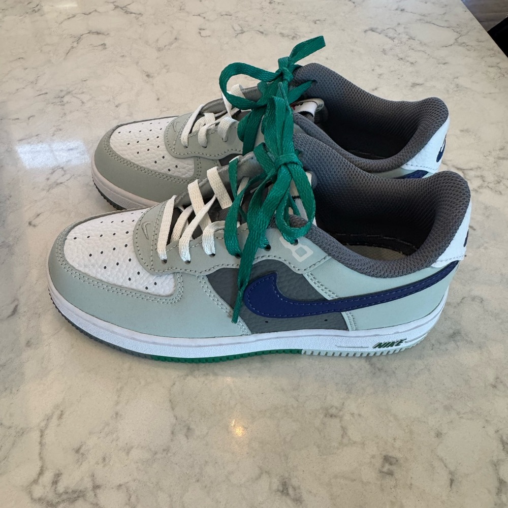 Nike Air Force1 Kids Sneakers - White, Gray, and Blue